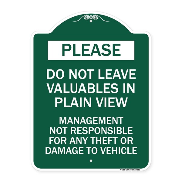 Signmission Do Not Leave Valuables in Plain View Management Not Responsible for ANY Theft, A-DES-GW-1824-23280 A-DES-GW-1824-23280 - main